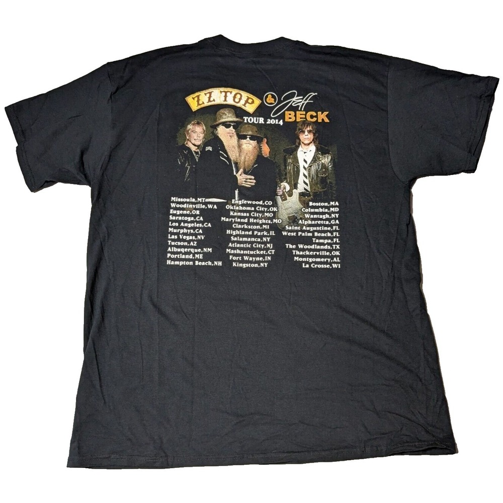 ZZ TOP &‎ JEFF BECK TOUR 2014 Men XL Black Double-Sided The Very Baddest T-Shirt